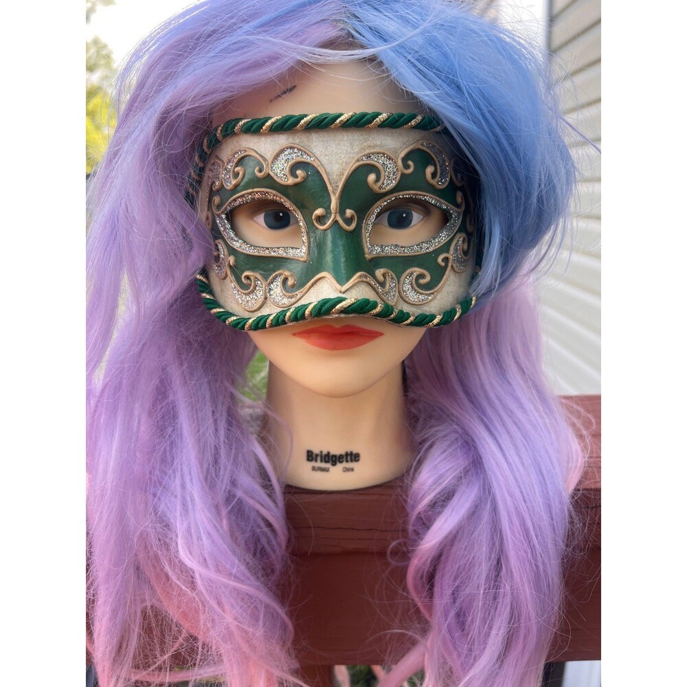 Balo Coloc Venezia Masquerade Mask Handcrafted Italian Green & Gold
